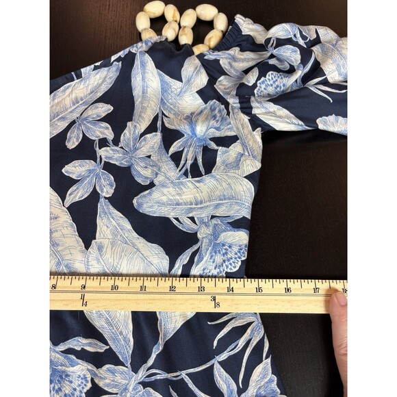 Alexis Randi One Shoulder Maxi Dress Navy Blue Floral Print Size XS Beaded Belt - Picture 8 of 12